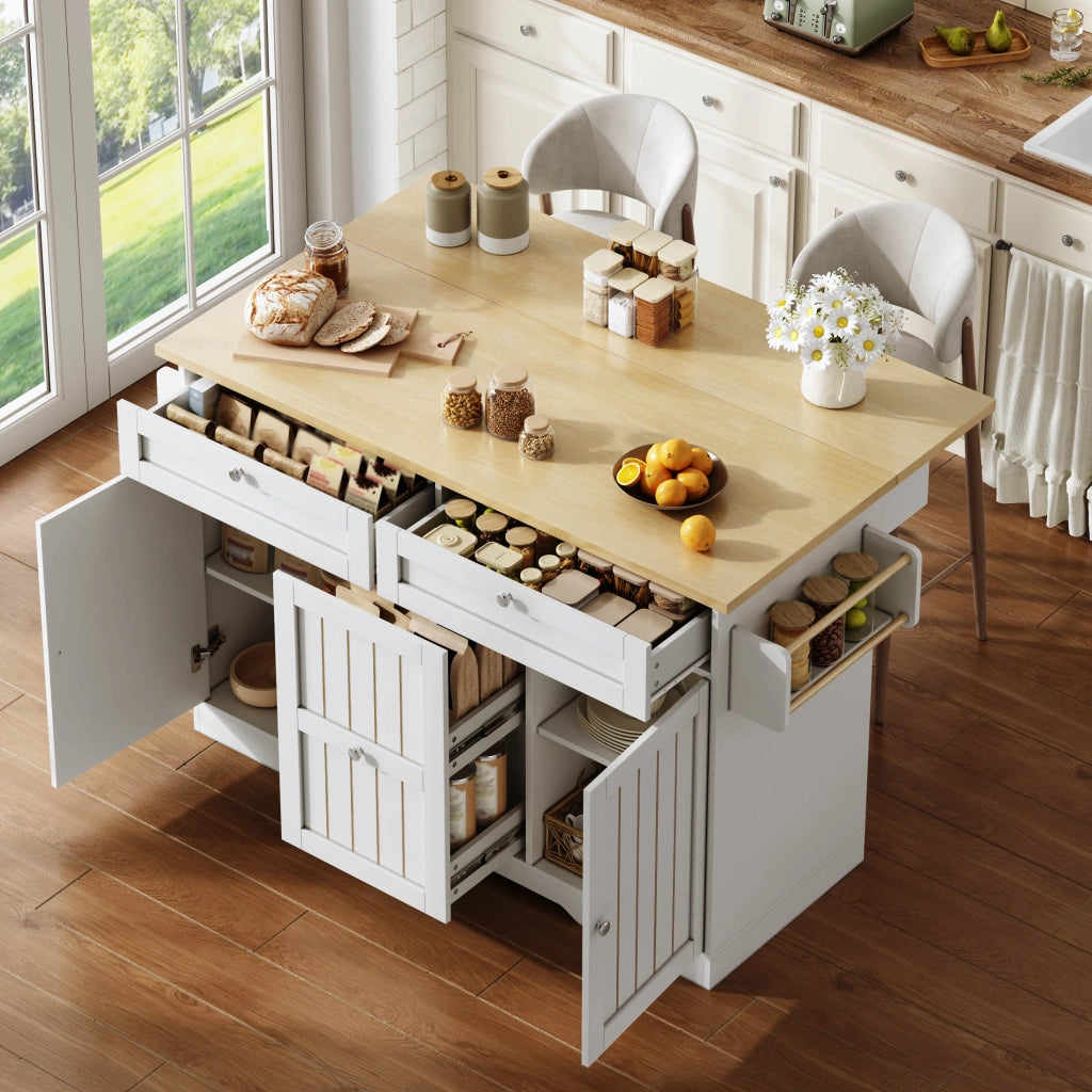 ISOLA DA CUCINA 120x45(70)x92 cm con piano ribaltabile, MDF, Natural/White