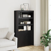 Credenza Nera 80x35x154 cm in Legno Massello di Pino 823523
