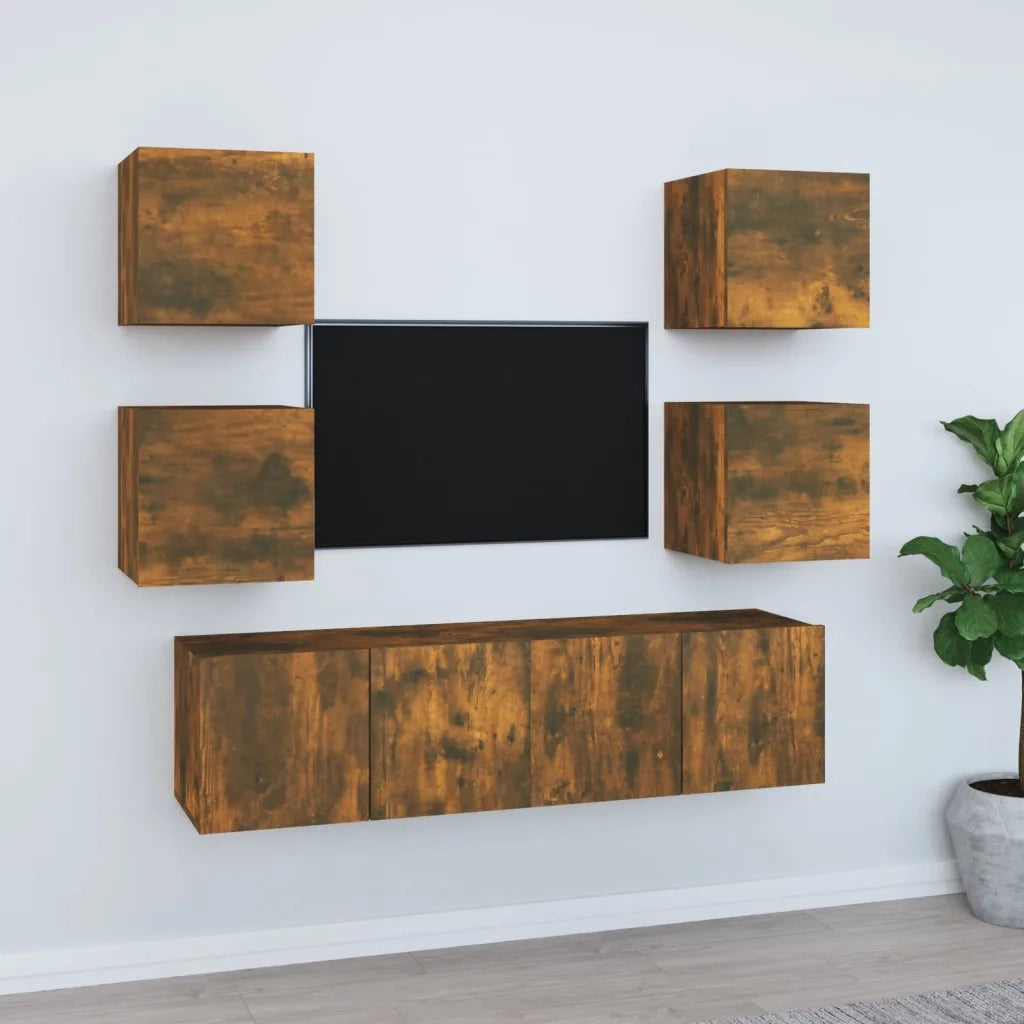 Set di Mobili Porta TV 6 pz Rovere Fumo in Legno Multistrato 3120239