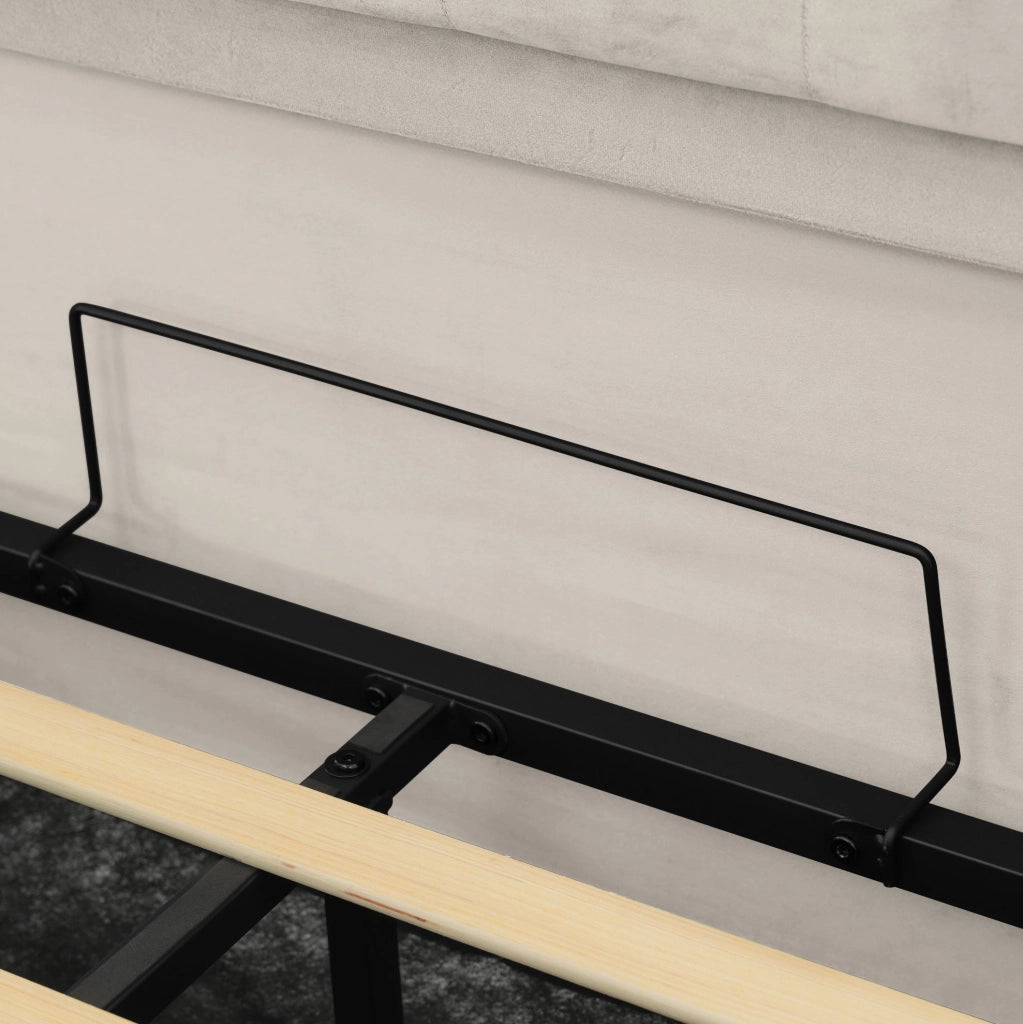 Letto imbottito 90x200 cm con LED; contenitore idraulico; USB e Type-C; beige in velluto