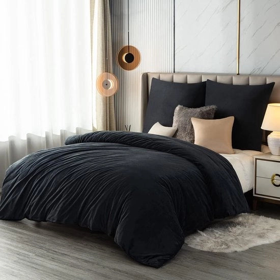 Coperta in flanella per letto invernale - 200 x 220 cm - colore antracite - coperta morbida e calda con tocco di cashmere + coperta per cuscino 80 x 80 cm con chiusura a rittali