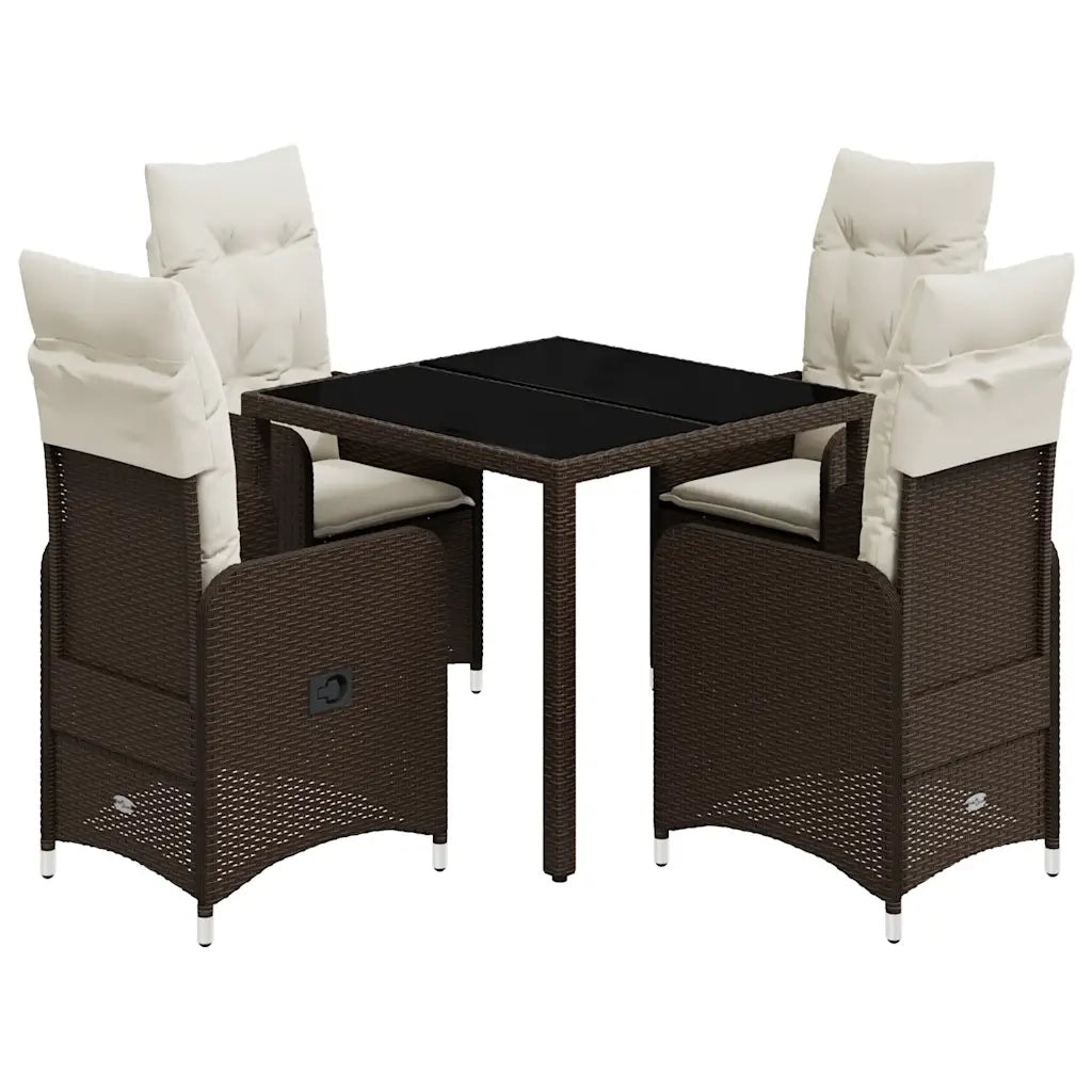 vidaXL Set Bistrò da Giardino 5 pz con Cuscini in Polyrattan Marrone