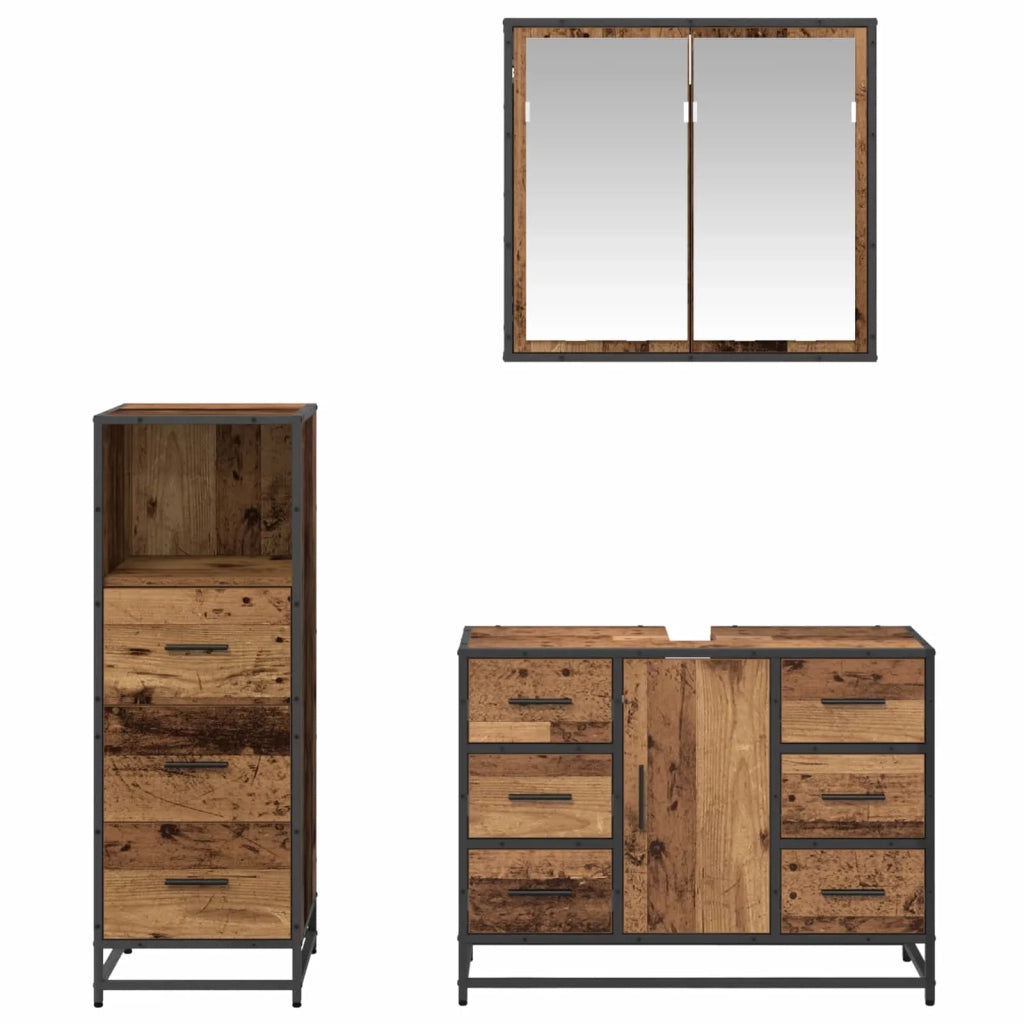 Set di mobili per il bagno con cassetto 3 pcs Legno vecchio