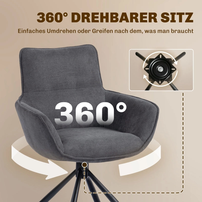 SEDIA Girevole Set da 2 pezzi con braccioli, tessuto effetto velluto, grigio scuro, metallo