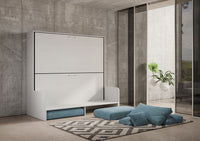 Letto Doppio A Scomparsa Kando Con Divano Bianco Frassino e Azzurro