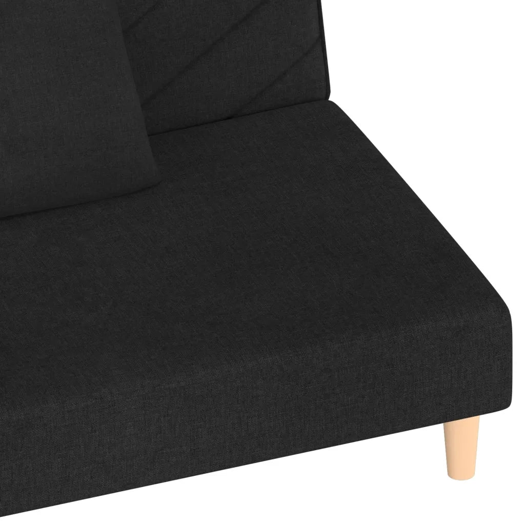 Divano Letto a 2 Posti con 2 Cuscini Nero in Tessuto 375889