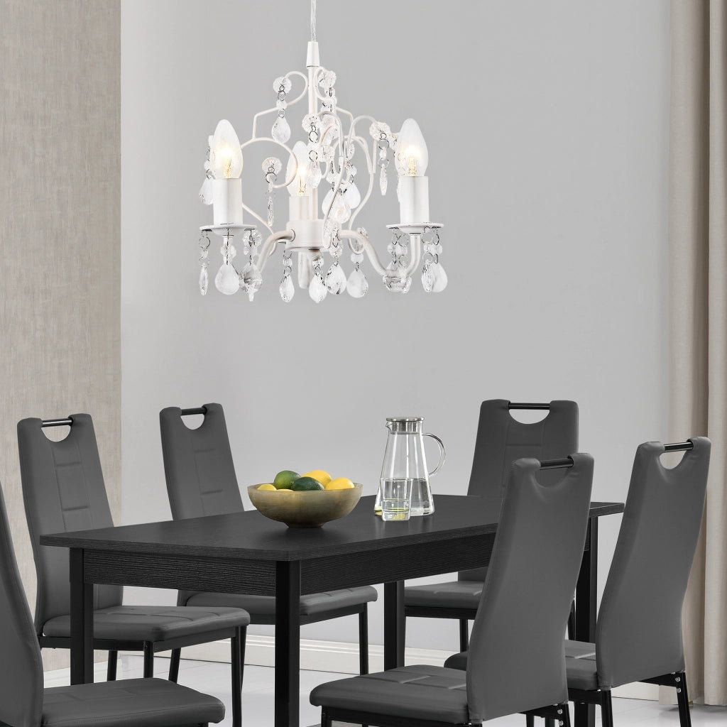 Lampada da Soffitto con Cristalli Artificiali Lampadario a Bracci 3 Fonti Luce E14 40W Plafoniera Decorativa - Bianco -