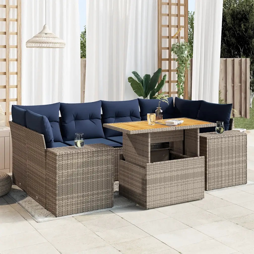 Set Divani da Giardino 7 pz con Cuscini Grigio in Polyrattan 3327344