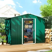 Casetta da Giardino 3.6m² in Lamiera di Acciaio con 2 Porte Scorrevoli e 4 Prese d'Aria, 236x174x190 cm, Verde