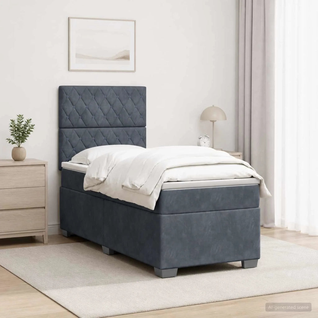 Letto box spring con materasso Grigio Scuro 90 x 190 cm Velluto 3455007