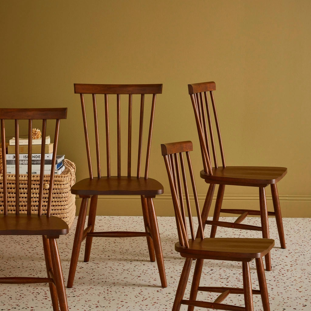 Set di 4 sedie in legno di hevea, noce
