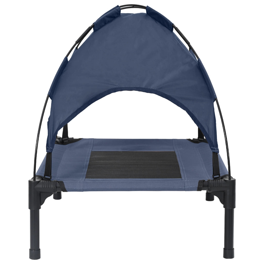 Letto Elevato per Cani con Tetto Rimovibile Blu Navy Acciaio