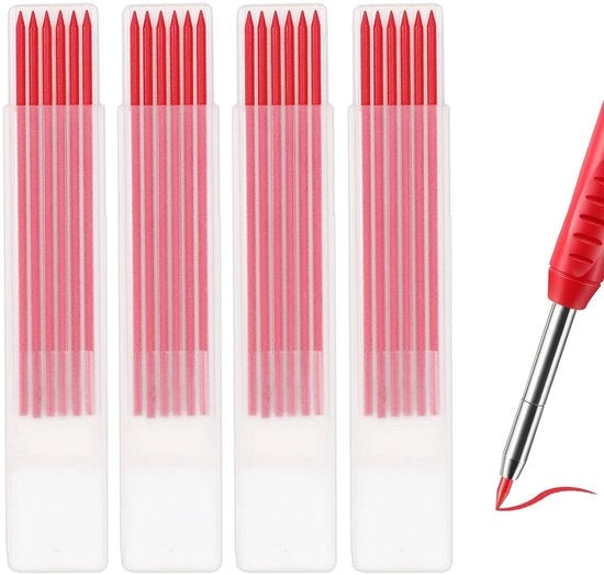 24 Stufe di Pennelli per Carpentiere - Grafite Ricarica - HB di Lunga Durata - Rood - Ideale per Lavori di Falegnameria - Adatto per Falegnami