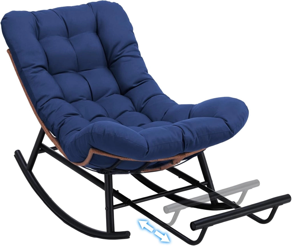 Sedia a dondolo grande con cuscino extra spesso, comoda seduta lounge per interni ed esterni, soggiorno, terrazza, giardino, veranda (blu)