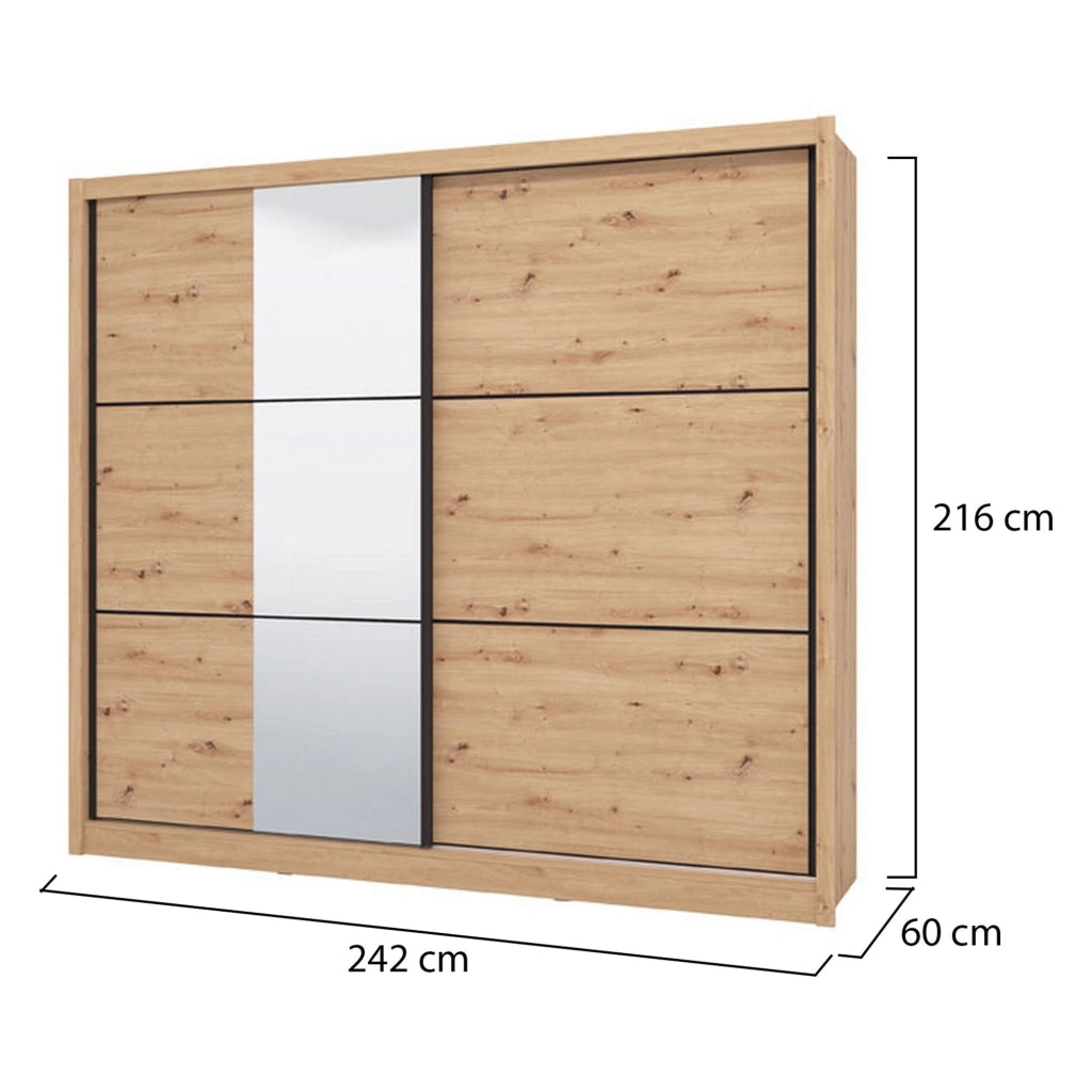 Armadio Camera da Letto Sergnano, Guardaroba 2 Ante Appendiabiti, 242x215.5h cm Marrone Rovere Nodi