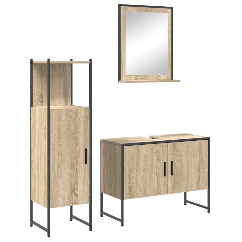Set di Mobili da Bagno  in 3 Pezzi Rovere Chiaro Legno Ingegnerizzato