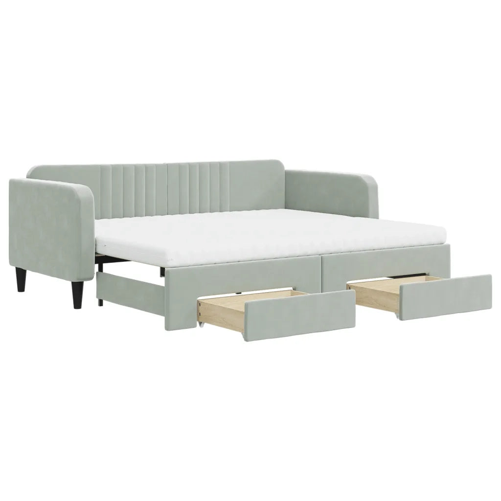 Divano Letto Estraibile Cassetti Grigio Chiaro 90x200cm Vellutocod mxl 111891