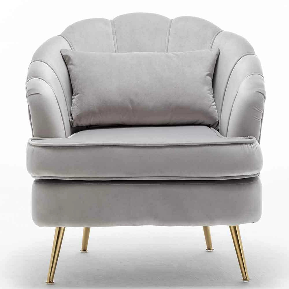 Poltrona Sedia Relax in Tessuto e Metallo Imbottita Design Moderno Grigio Oro