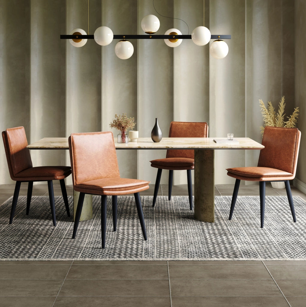 Set di 4 sedie da pranzo imbottite in PU con gambe in metallo marrone