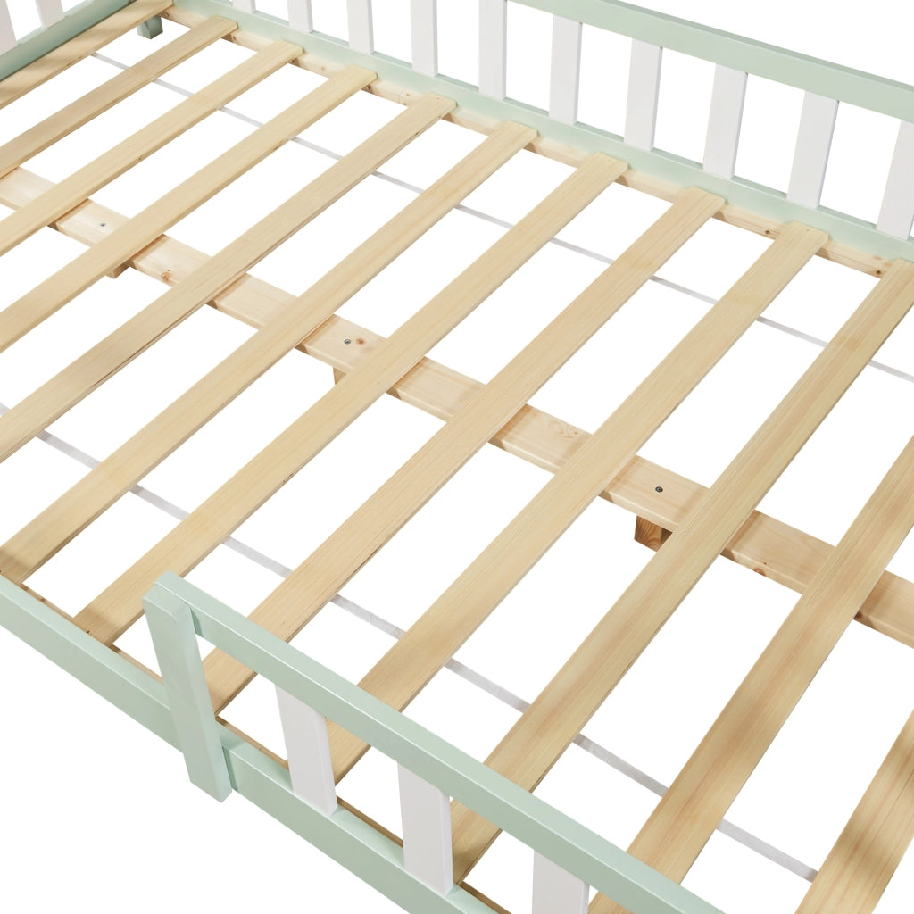 Letto per Cameretta Sisimiut a Forma di Casetta 140x200 cm Verde / Bianco [en.casa]