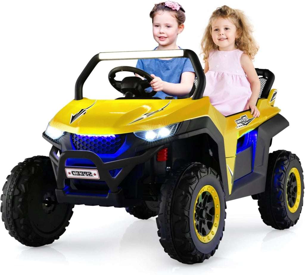 Macchina Elettrica Per Bambini 2 Posti, con Multimedia e Telecomando 2,4G per Genitori, Autonomia 60-120 Min, Carico Max 59 KG, Macchina Elettrica per Bambini da 3 a 8 Anni (Giallo)