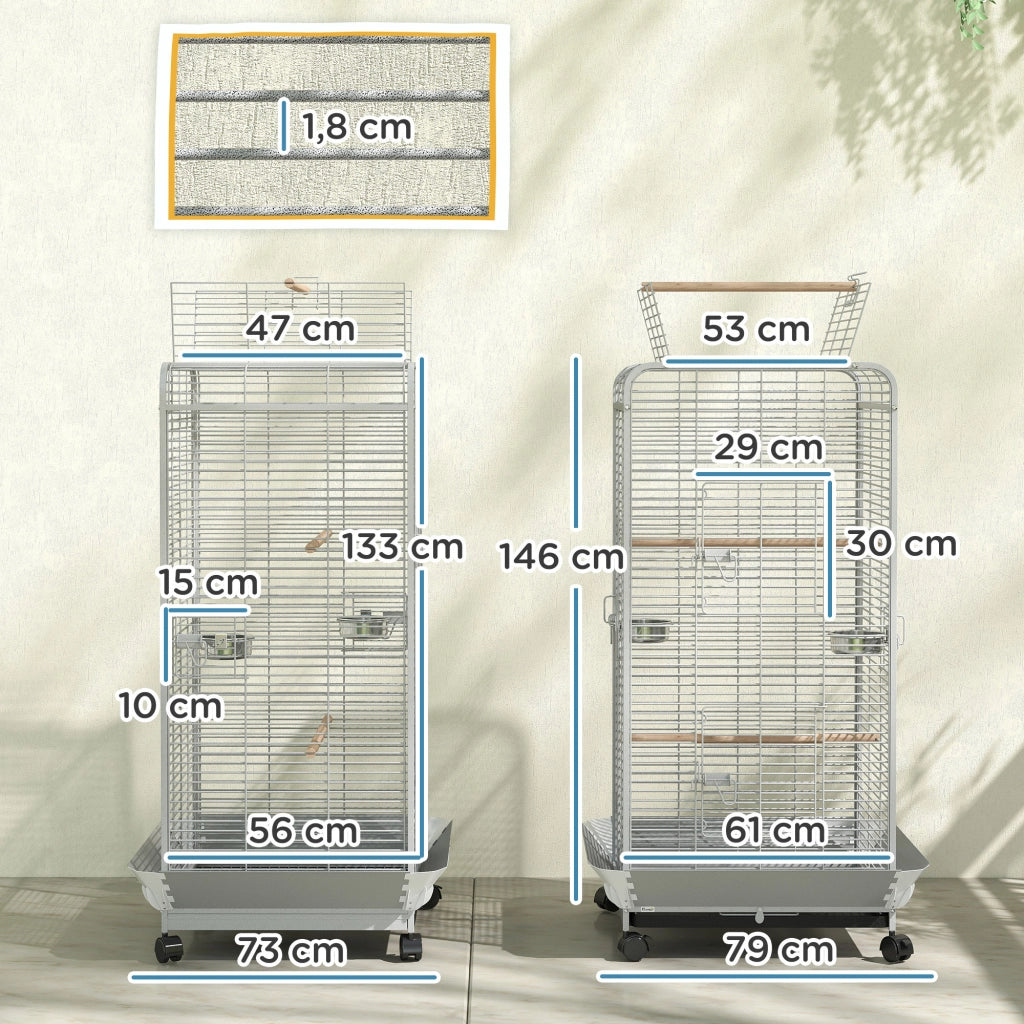 Gabbia per Uccelli con Ruote ¨C Zephmum ¨C Grigio 79x73x146 cm