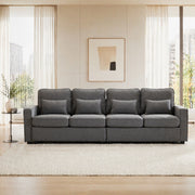 Divano Lineare 4 Posti con Tasche Laterali e 4 Cuscini Lombari, in Lino Grigio Scuro 264 × 83 × 87 cm