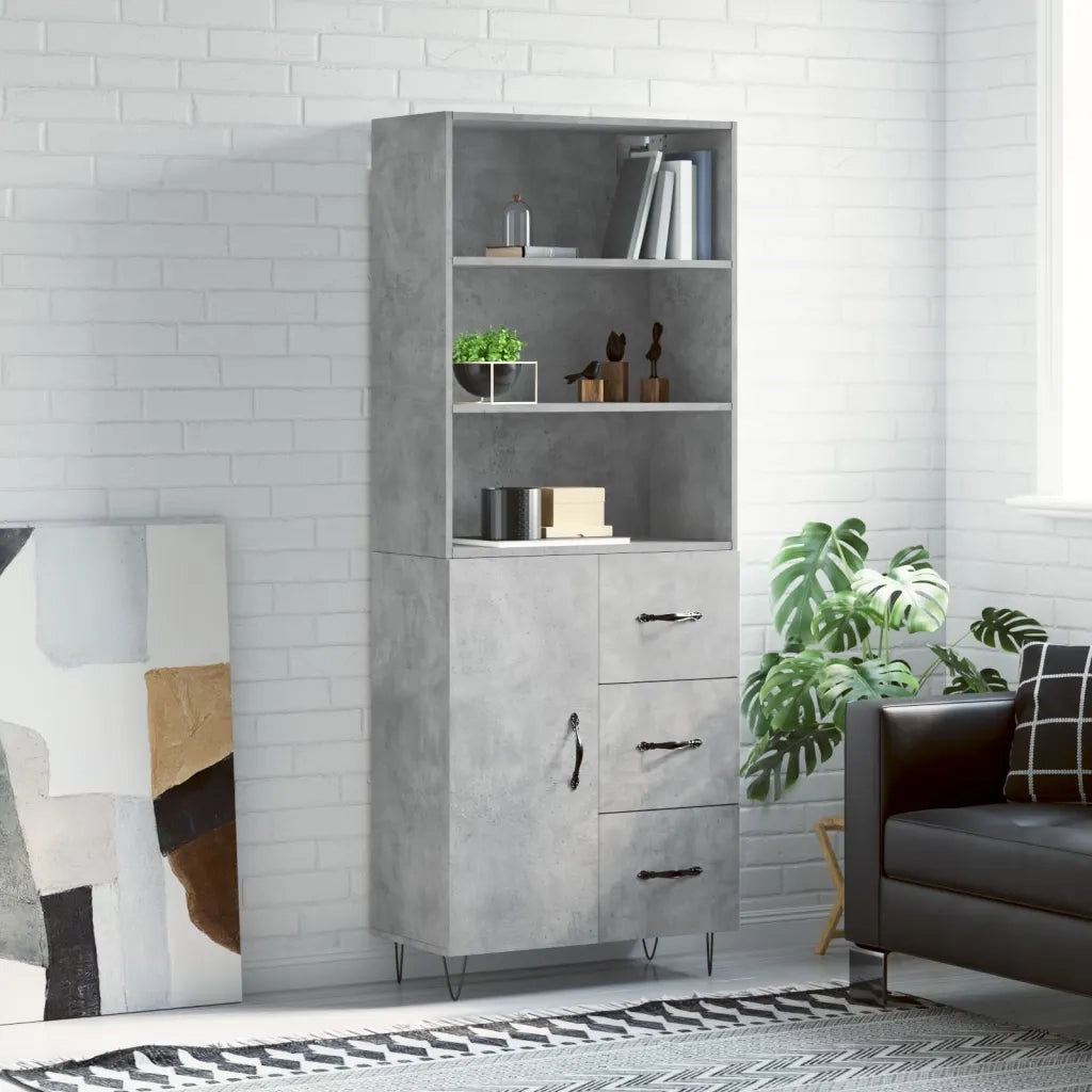 Credenza | Madia | Buffet da pranzo | Armadio da pranzo Grigio Cemento 69,5x34x180 cm in Legno Multistrato