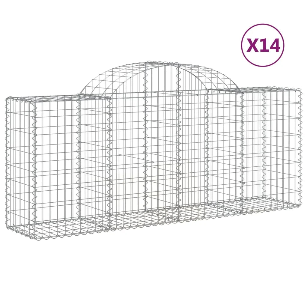 Cestini gabbioni recinzione a gabbia muro di contenimento ad arco 1 set da 4 200 x 50 x 80/100 cm ferro zincato argento 02_0040588