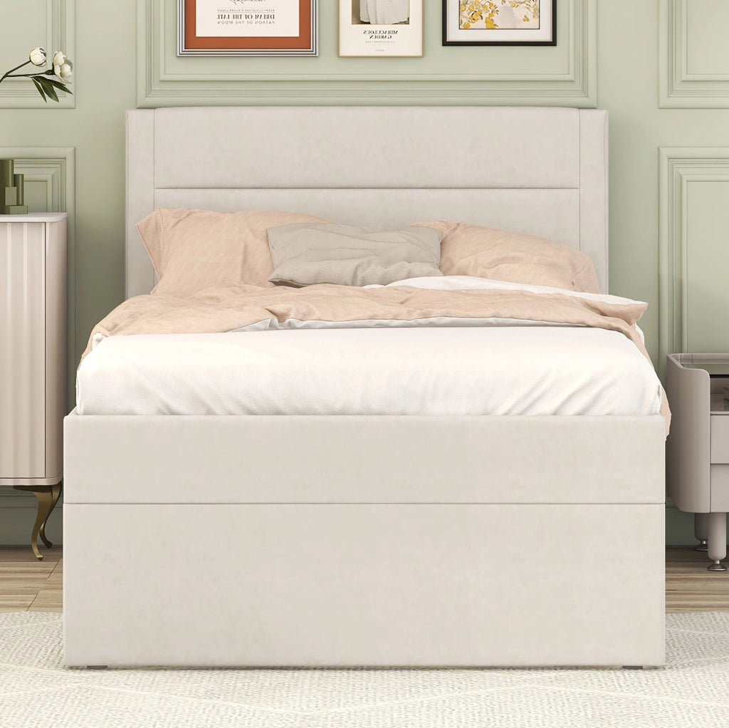 LETTO singolo contenitore 90x200 cm Beige in lino e MDF