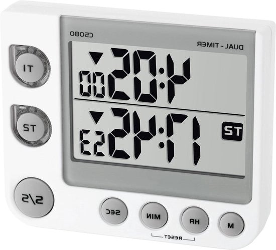 Cucina Digitale con Timer e Stoppa Tempo - Funzione di Memoria - 3 Nivei di Volume - Supporto Magnetico e Hanger - Bianco - 91 x 21 (30) x 76 mm