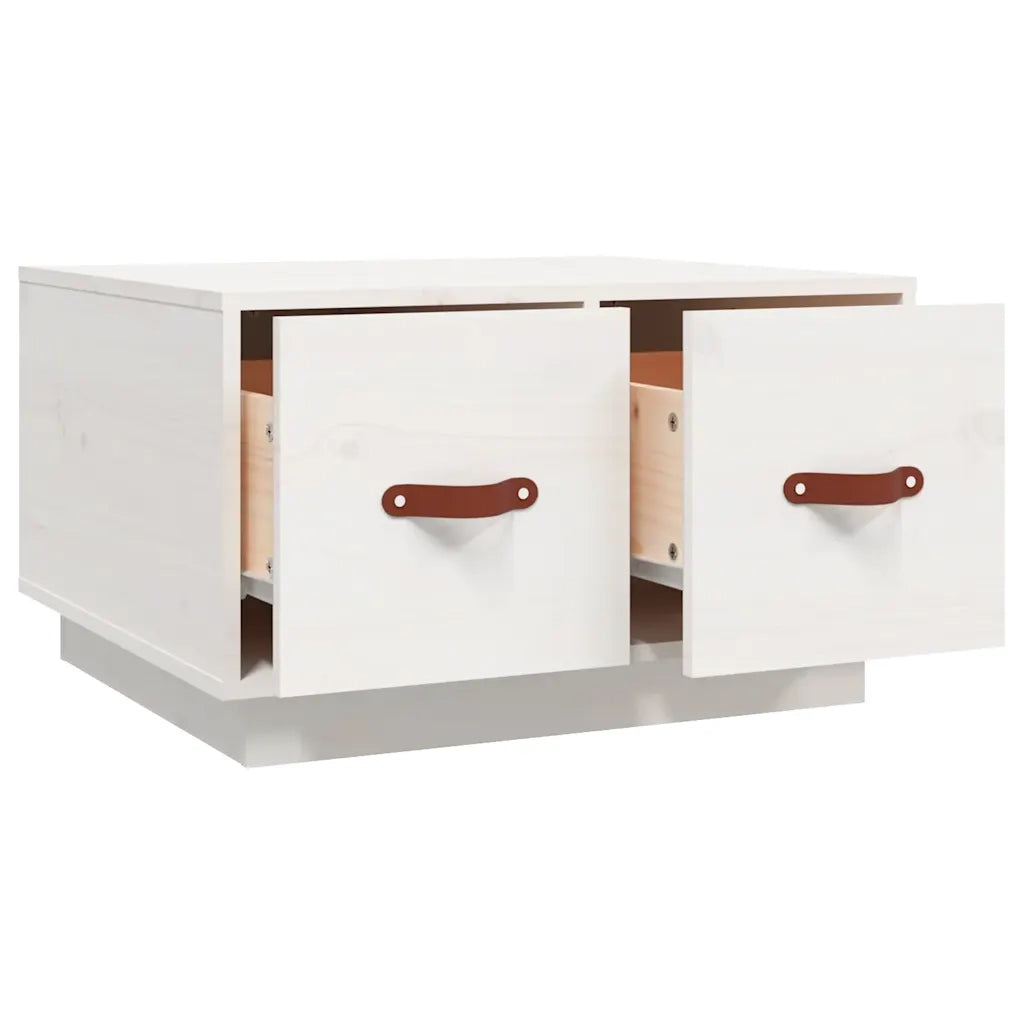 Tavolino da Salotto Bianco 60x53x35 cm Legno Massello di Pino 820967