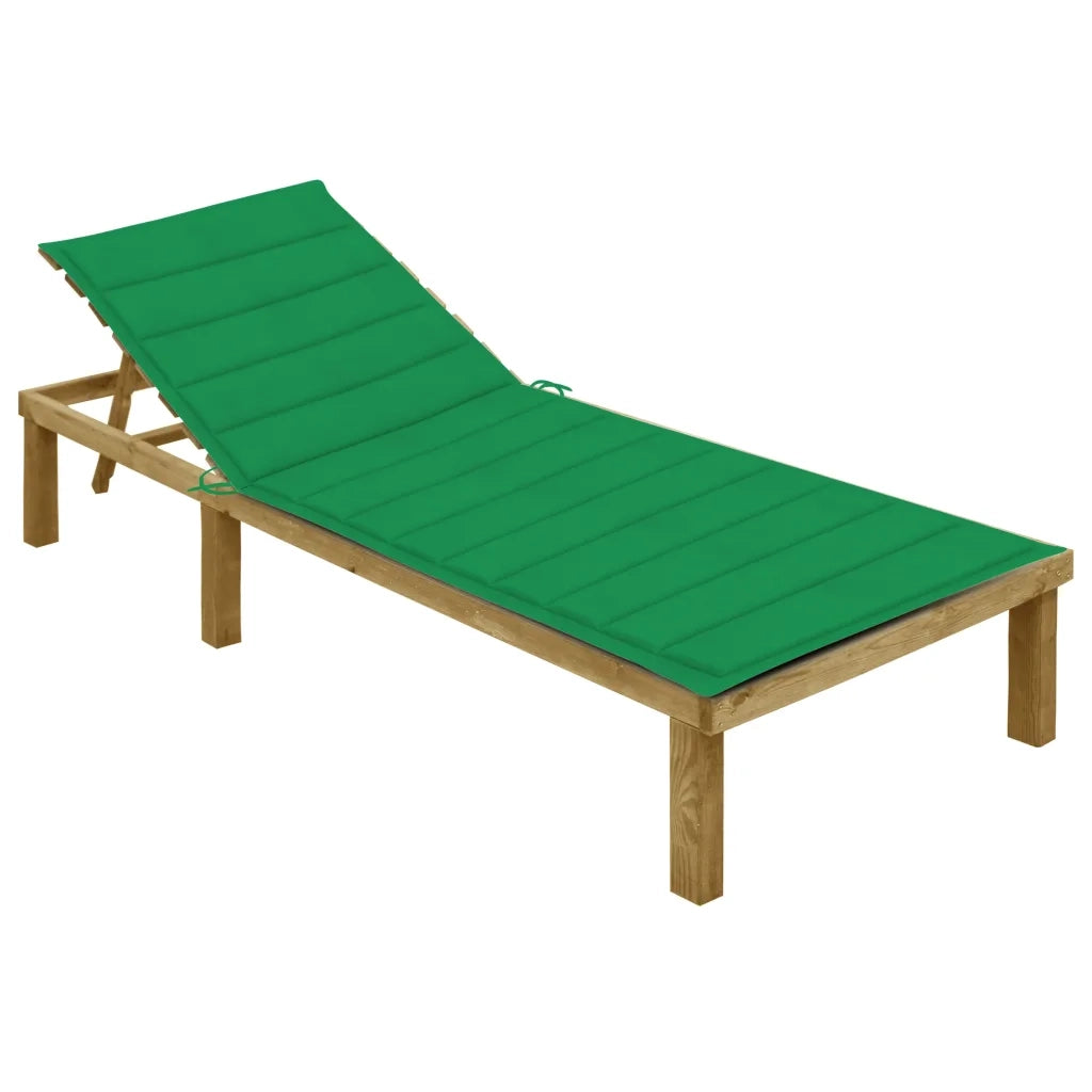 Lettino da Giardino con Cuscino Verde Legno Pino Impregnato cod mxl 24045