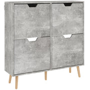Mobile Scarpiera con 4 Cassetti Ribaltabili 95x26x95 cm a 2 Livelli per 16 Paia in Legno Grigio