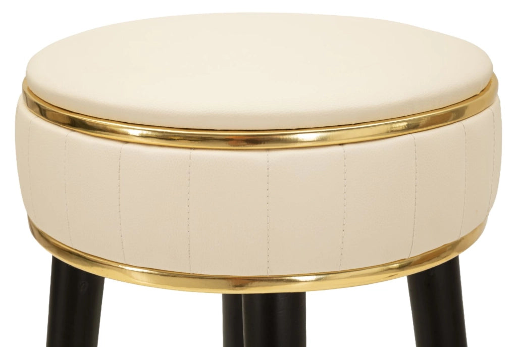 Sgabello Bar London Crema 37x38x74 cm in Pino e MDF e Spugna e Metallo e PU