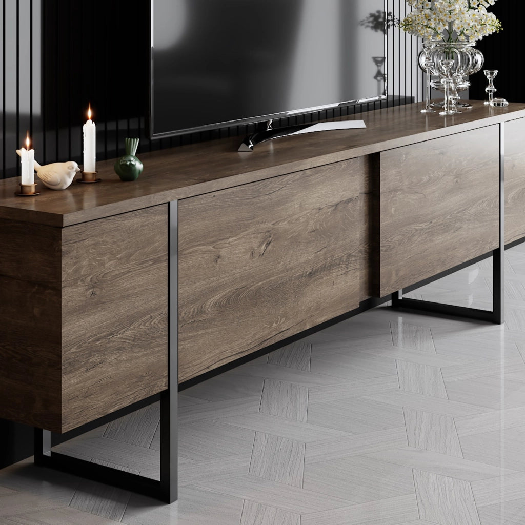 Porta TV in legno "Luxe" - 180 x 30 x 50 cm - Noce-Nero