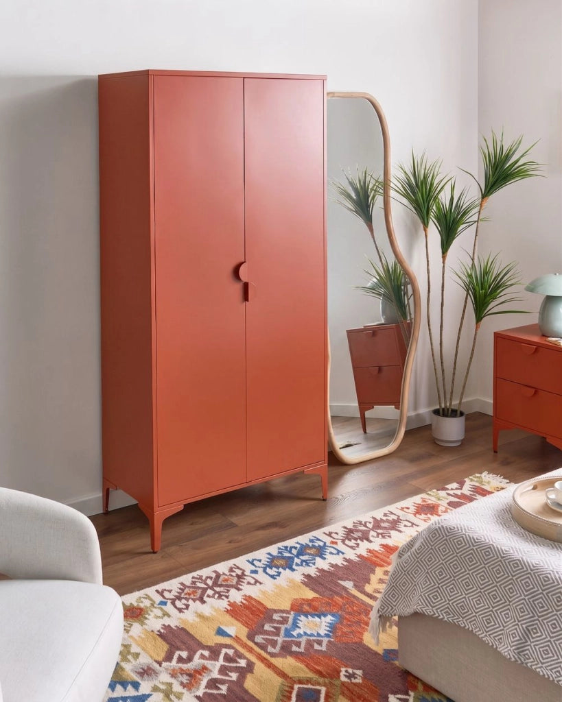 Mobile contenitore in acciaio marrone dorato con 2 ante e 3 ripiani design industriale per ufficio domestico tonalità Cashmere