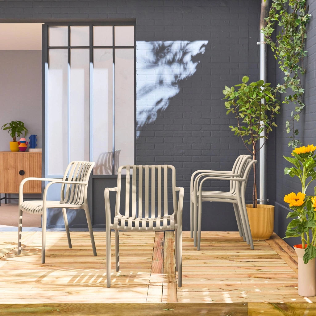 Set 4 poltrone da giardino in plastica, beige
