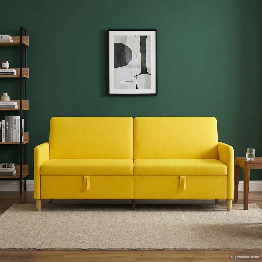 Divano con Storage Giallo Chiaro 192 x 78 x 87 cm Poliestere 42036985