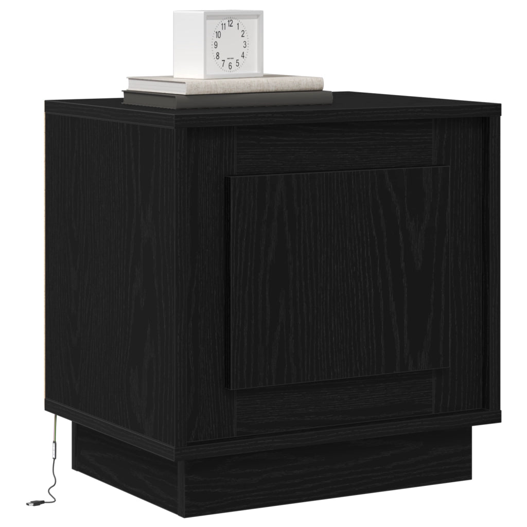Comodini con luci LED 2 pz Nero Rovere 44x34,5x45 cm
