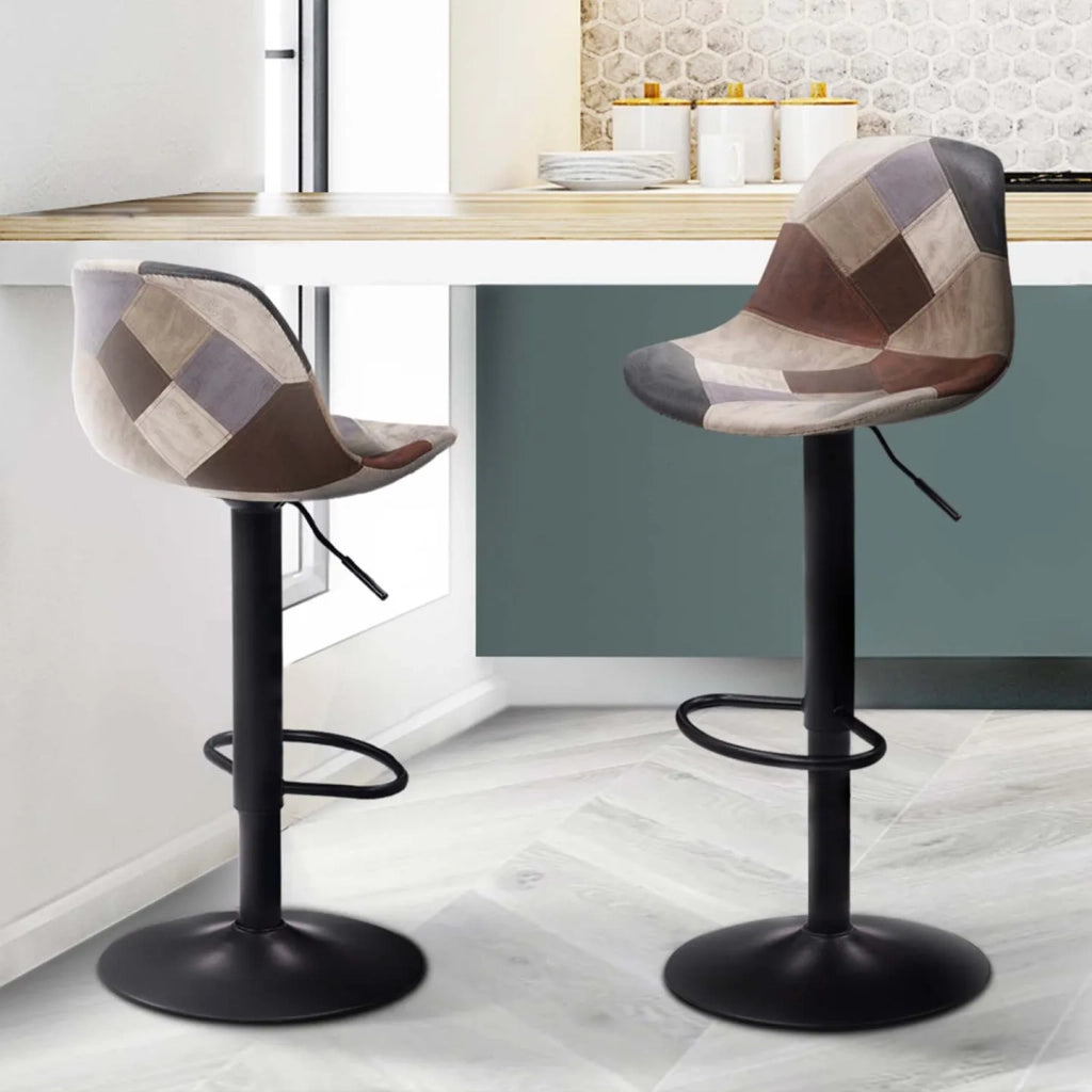 IDMarket - Set di 2 sgabelli da bar KARL patchwork in marrone, grigio e beige con gambe nere