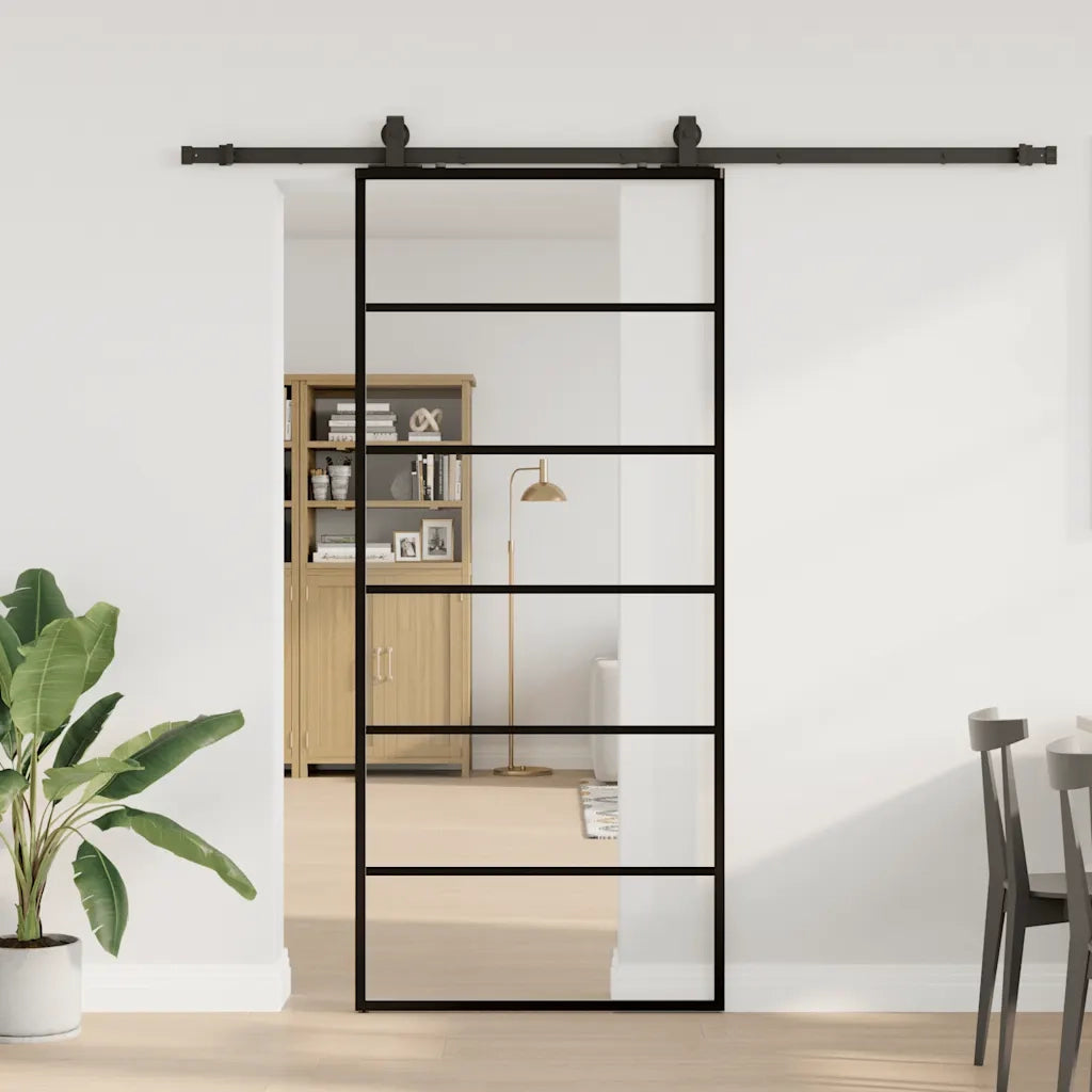Porta Scorrevole con Ferramenta Nera 90x205 cm in Vetro ESG