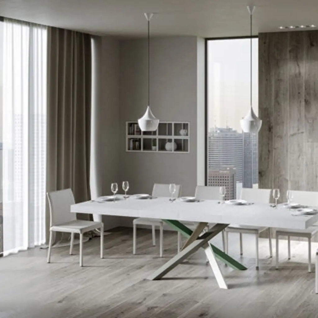 Tavolo allungabile 180/440x90 cm Volantis Premium colore bianco frassino gambe multicolore 4/A