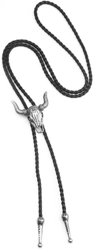 Cinturino in pelle con tema Western Cowboy e collana polo per uomo con accenti argentati antichi - 95.5CM