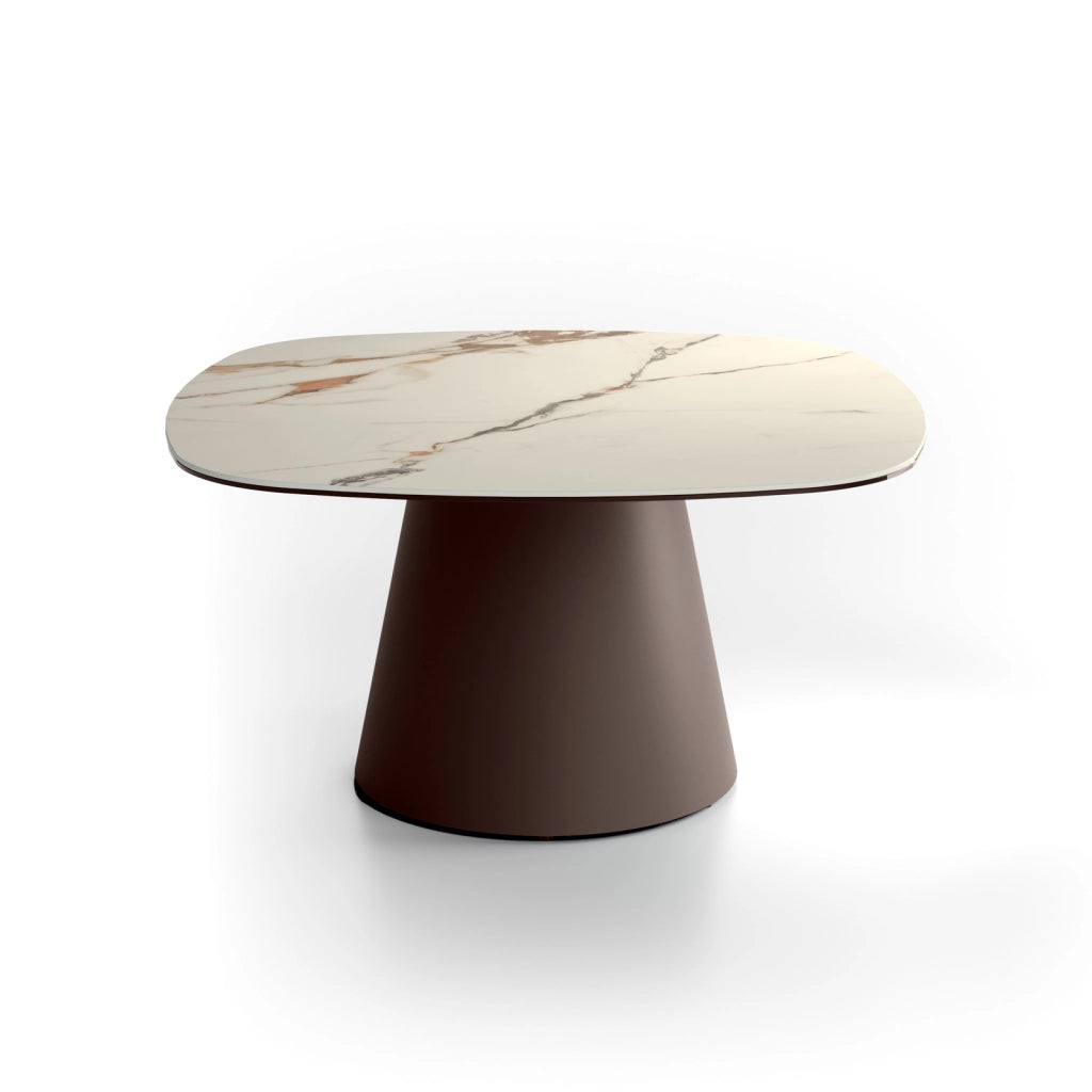 Tavolino rotondo Pillar Big - Struttura Metallo Bronzo e Top Ceramica su Vetro Marmo Calacatta Borghini - Stones