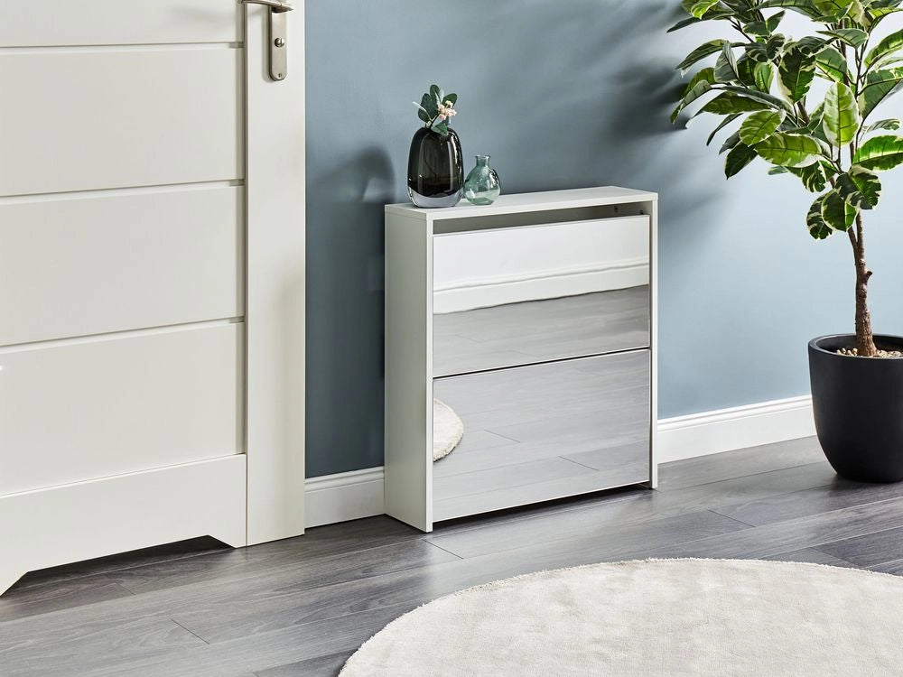 Scarpiera 2 scomparti con telaio in MDF e specchi bianchi design moderno