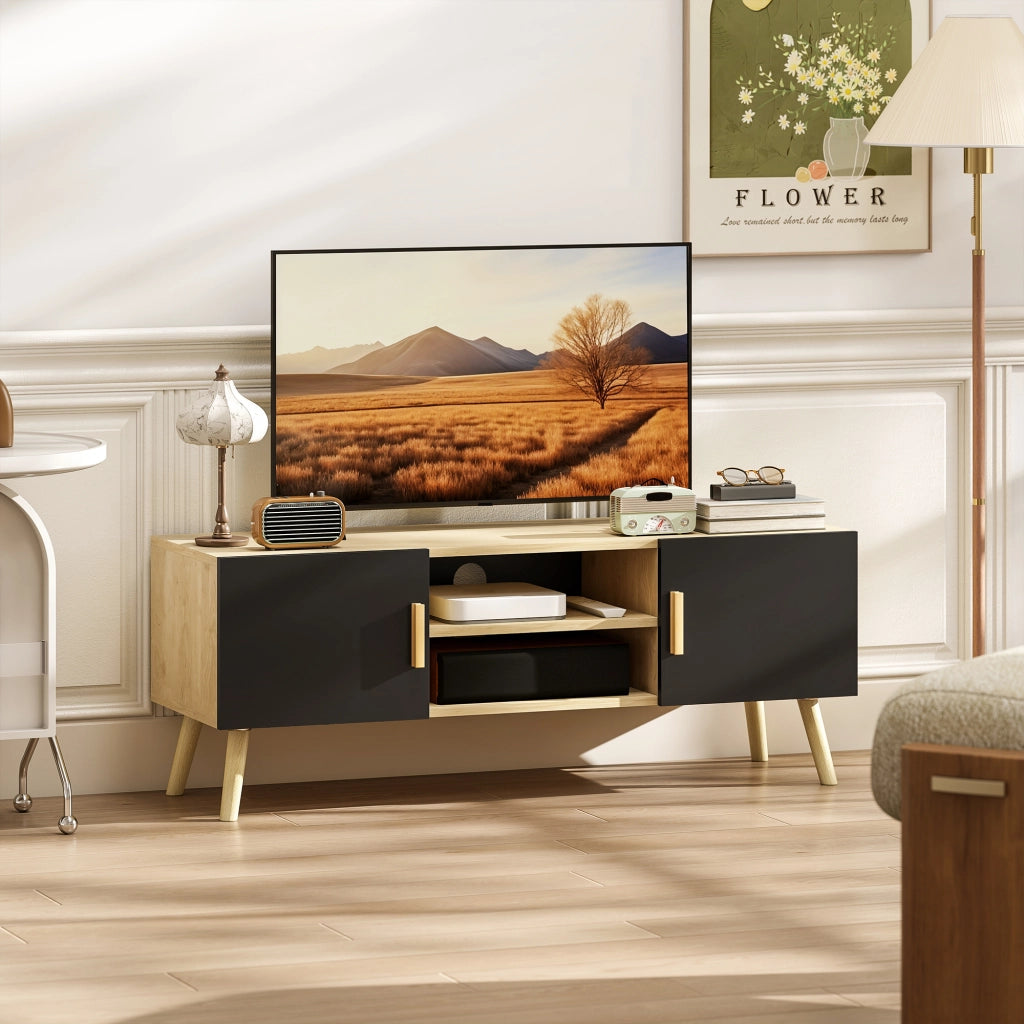 Mobile TV in legno con ripiani, 2 ante e passacavi ¨C zephmum ¨C rovere 50 pollici