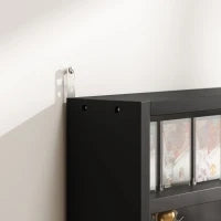Vetrina a 5 Livelli a Muro con Ripiani Regolabili, in in Vetro e Truciolato, 80x9.5x60 cm, Nero