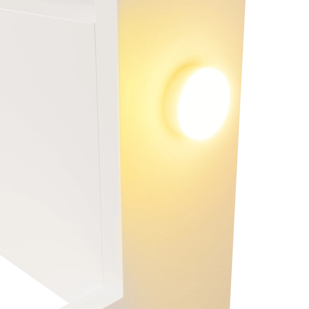 LETTO 140x200 cm Bianco in legno con libreria e luci notturne