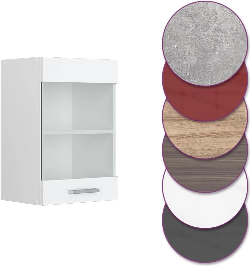 Mobile da cucina in vetro R-Line, Bianco lucido, 40 cm, per la libera combinazione all'interno di sistemi cucina modulari